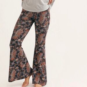 Free People Paisley Bell Bottom Flare Pants XS Extra Small Hippie